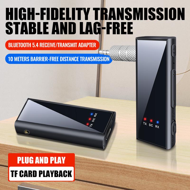 2 в 1 Bluetooth 5.4 аудио приемник передатчик 3,5 мм AUX Dongle стерео музыкальный беспроводной адаптер поддержка TF карты для ТВ ПК автомобильный комплект
