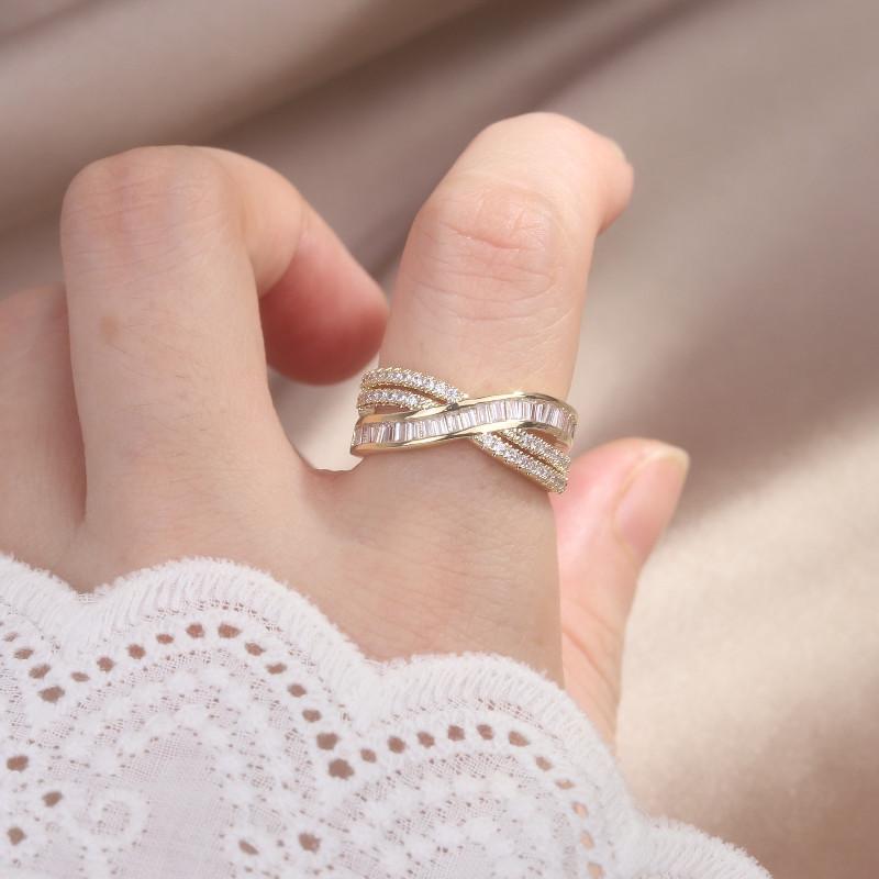 Корейский дизайн модные ювелирные изделия 14K настоящее золотое покрытие крест циркон кольцо элегантное женское открывающееся регулируемое кольцо