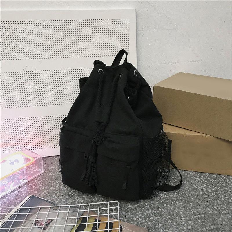 Vintage Student Women All Games Casual Backpacks Chic Cord Drawstring High Capacity Canvas Streetwear Simple Backpacks New