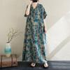 Dimanaf 2025 Plus Size Summer Women Long Dress Loose Oversized Vintage Casual V-Neck Basic Floral Dress