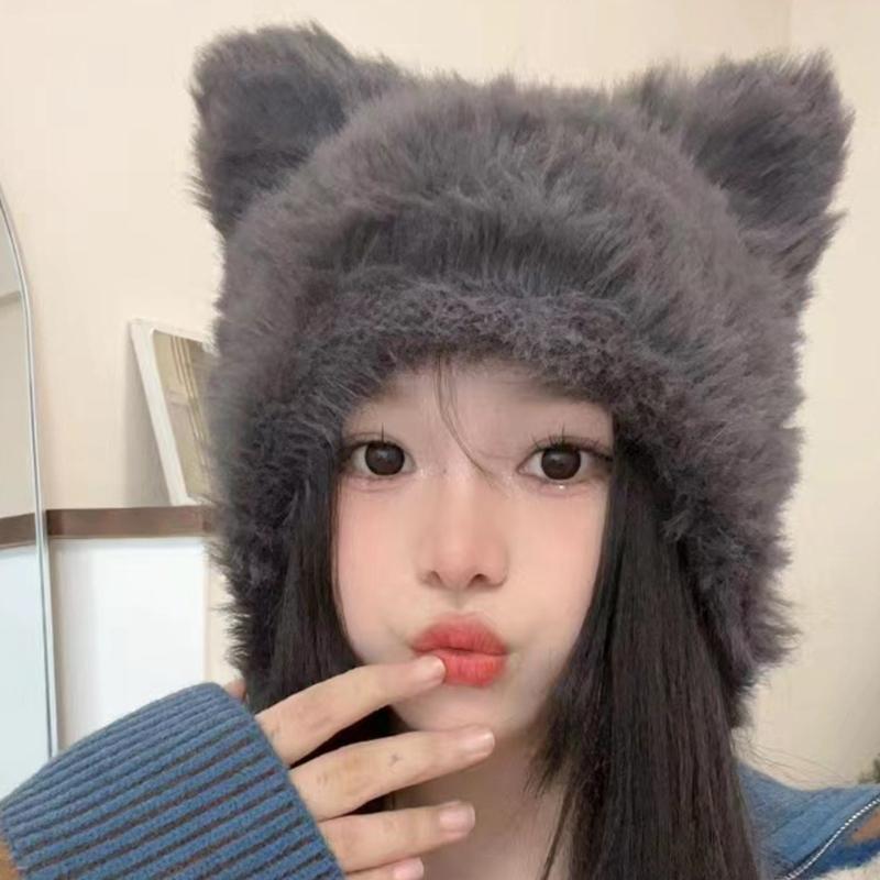 Зимняя теплая плюшевая шапка для женщин, забавная шапка с медвежьими ушками, шапка-капюшон, шапка-череп, шапка для активного отдыха на открытом воздухе, ветрозащитный головной убор, шапка-пуловер