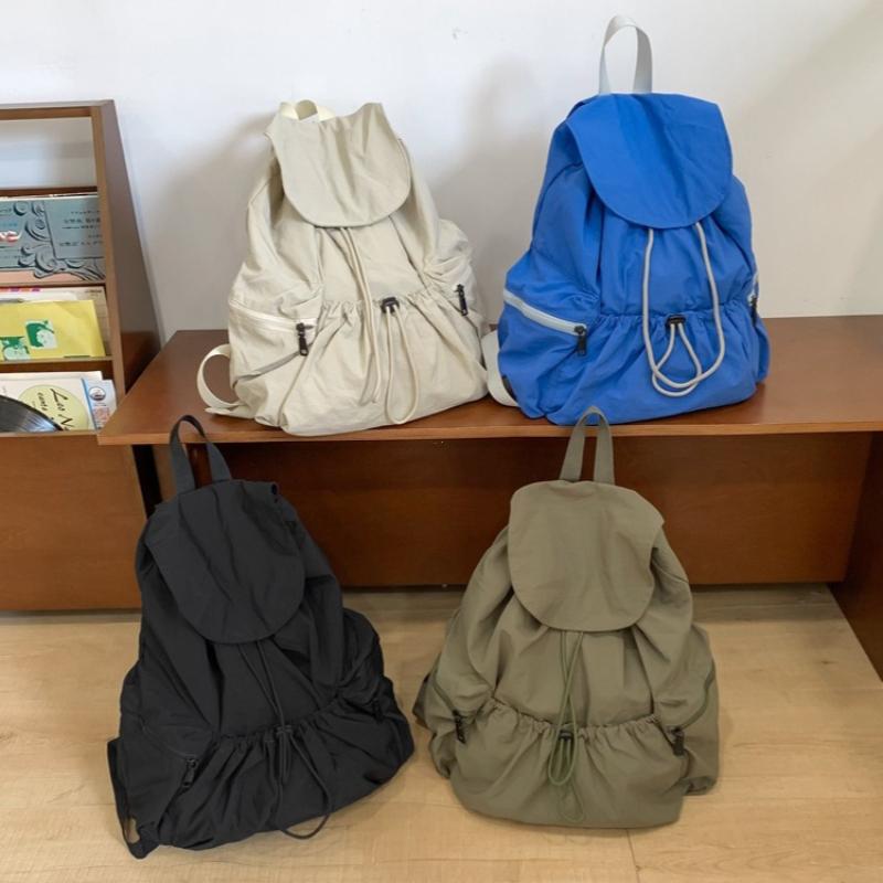 Pleated Drawstring Nylon Backpack Women's Niche Trend Large Capacity Flip School Bag Backpack for Girls school backpack