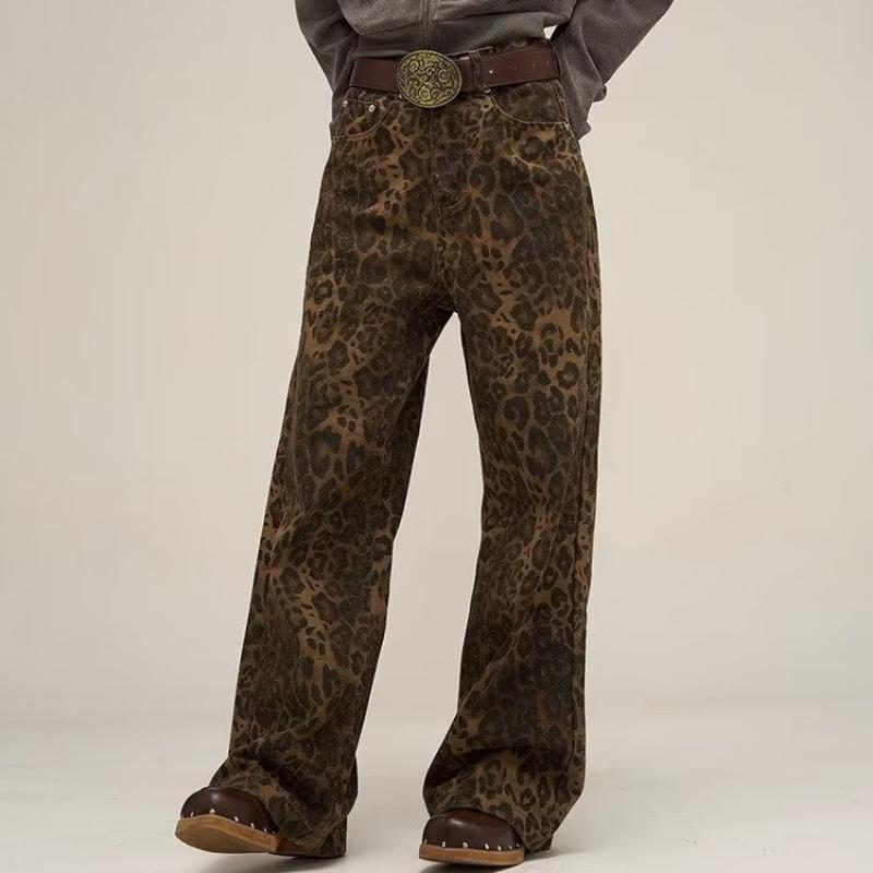 Vintage Leopard Print Wide Leg Jeans Women Hip-hop Loose Jeans Pants Lady Streetwear Denim Pants Female Oversize Casual Trousers 24225
