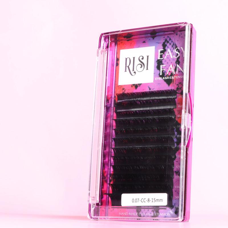 RISI Silk Mink Natural Premium Easy Fan Individual Handmade Korean PBT Synthetic Hair Long Black Eyelash Extensions