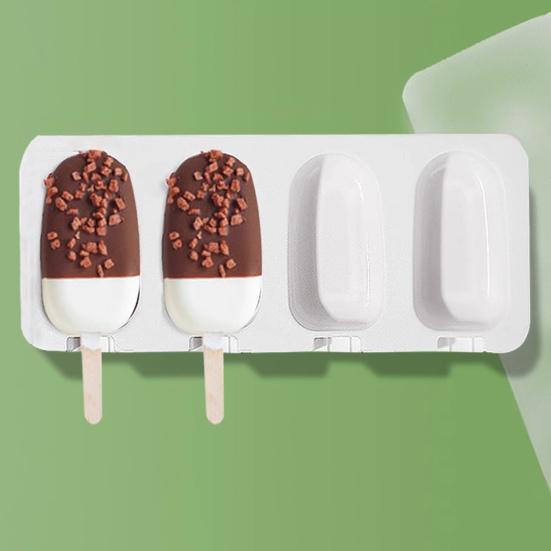 2 набора силиконовых форм для мороженого, креативная форма для мороженого, 4 ячейки, форма для эскимо со 100 деревянными палочками и 2 крышками