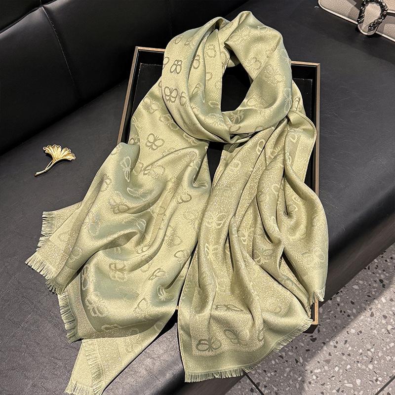 New Imitation Silk Fashionable Elegant High-end Long Silk Scarf Short Beard Shawl Long Scarf Tensile Cotton Gold Silk Scarf