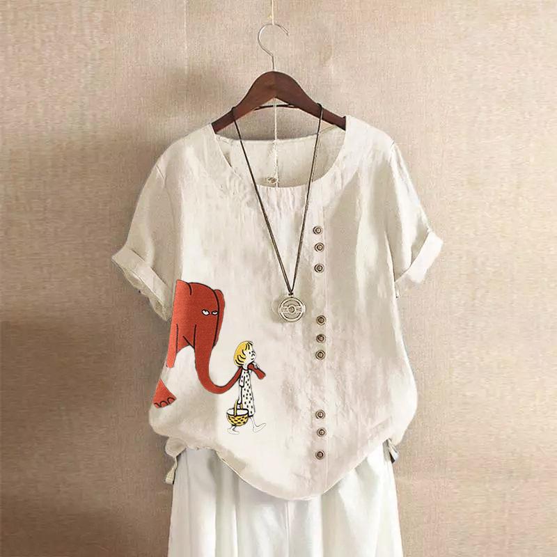 GMXIA Летняя винтажная футболка больших размеров из хлопка и льна с коротким рукавом, повседневная свободная футболка из хлопка и льна для женщин, женская одежда больших размеров