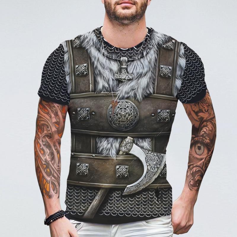 Популярная винтажная мужская одежда больших размеров Viking Armor, футболки с 3D принтом и графикой, полиэстер, Harajuku, летняя повседневная футболка с короткими рукавами