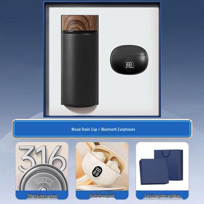 Подарочный набор: Черная умная термокружка и Bluetooth-наушники