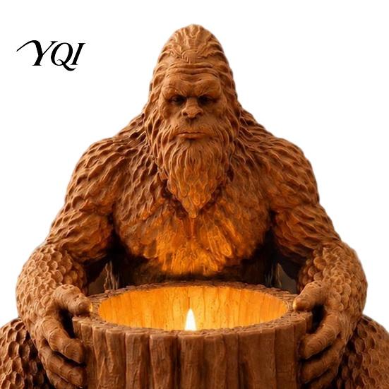 Nature Inspired Tabletop Ornament Giant Forest Creature Statue Candle Holder, Sitting Tree Stump Tealight Candlestick, Farmhouse Mantel Decor