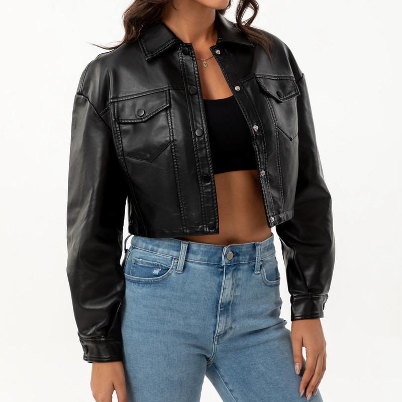 Spring and Autumn Models Loose Casual Leather Jacket Women Long-sleeved Single-breasted Ladies Lapel Fashion Short Jacket