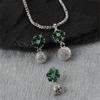 Rhodium-Plated Silver Toned Green Cubic Zirconia Studded Floral Shaped Cute Pendant with Earrings Jewellery Set