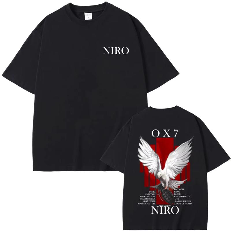 Men Women Rapper Niro OX7 Album Pattern Printed T-shirt Hip-hop Fashion Pop Music Casual Cotton Short Sleeved Street Wear
