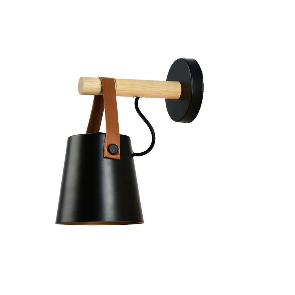 Wall Light Wood Modern Simple Style Night Lamp Home Decoration for Corridor Bedside Black