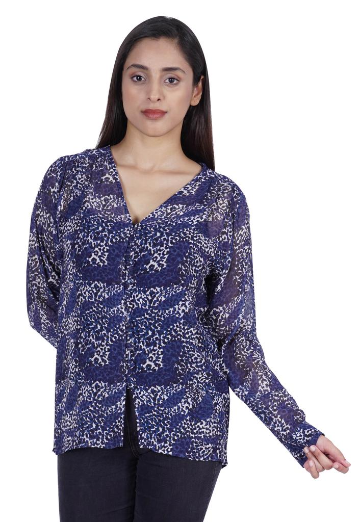Moomaya Printed Women  S Button Down Shirt Long Sleeve Tshirt V-Neck Tunic
