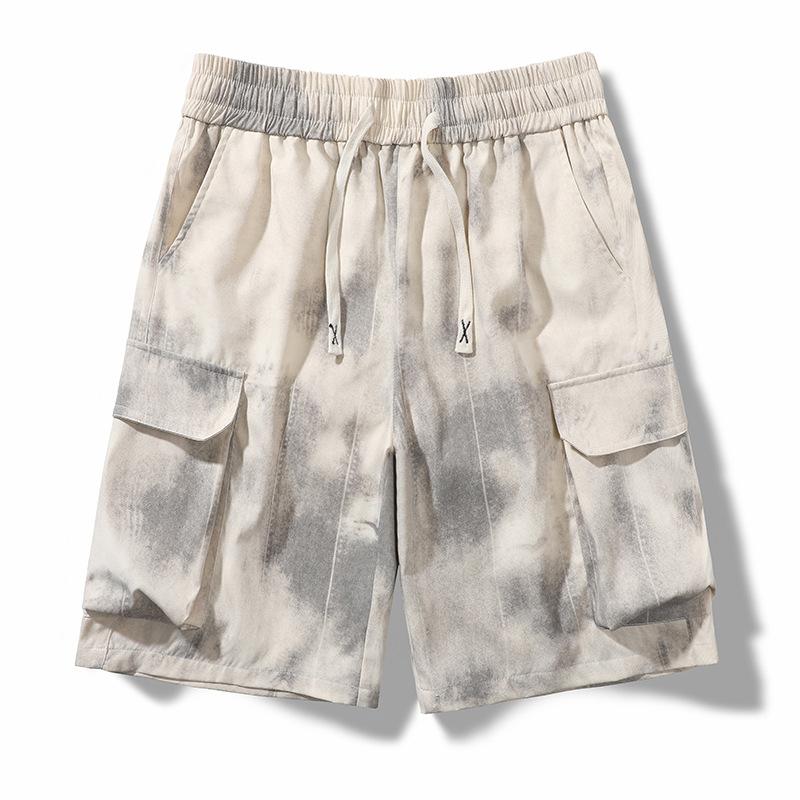 Летние шорты, мужские повседневные рабочие брюки тай-дай, брюки пять четвертей, свободного кроя, спортивные, многокарманные, грязные брюки