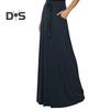 Женская макси-юбка с регулируемой завязкой, высокой талией, однотонная длинная юбка с карманами, повседневная рабочая юбка