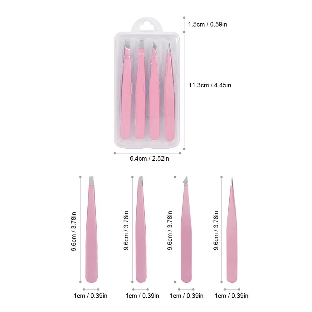 Набор пинцетов для бровей с футляром для хранения 4 шт. Ежедневные инструменты для красоты для макияжа бровей и удаления волос из нержавеющей стали для глаз