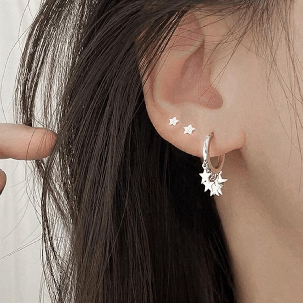 Light Luxury Pentagram Tassel Earrings Cool Small Ear Stud Simple Star Hoop Earrings Party