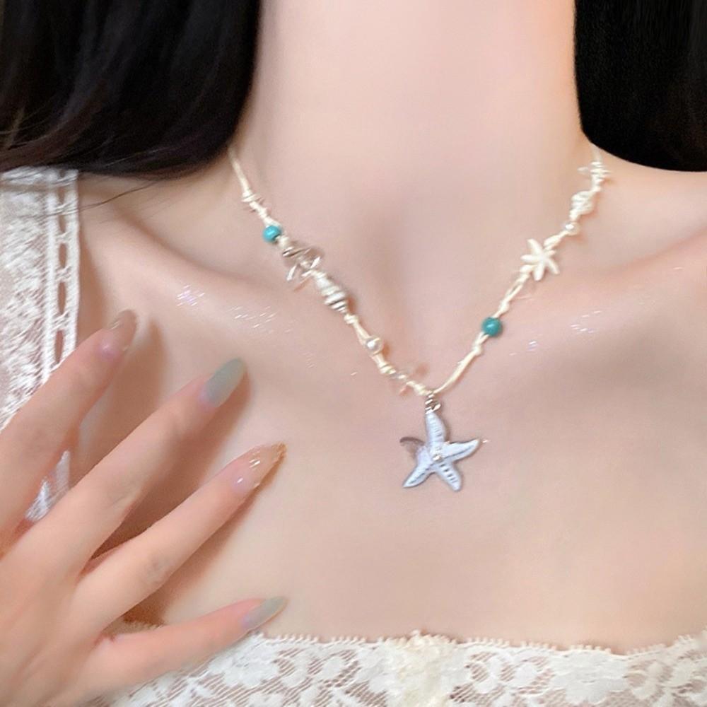 Pearl Shell Starfish Necklace Summer Sea Series Starfish Beach Neck Chain Daily