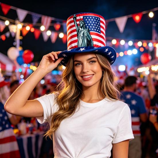American Flag Top Hat, Uncle Costume Hat for 4th of July, Red White Blue Patriotic Party Decoration for Adults, Independence Day