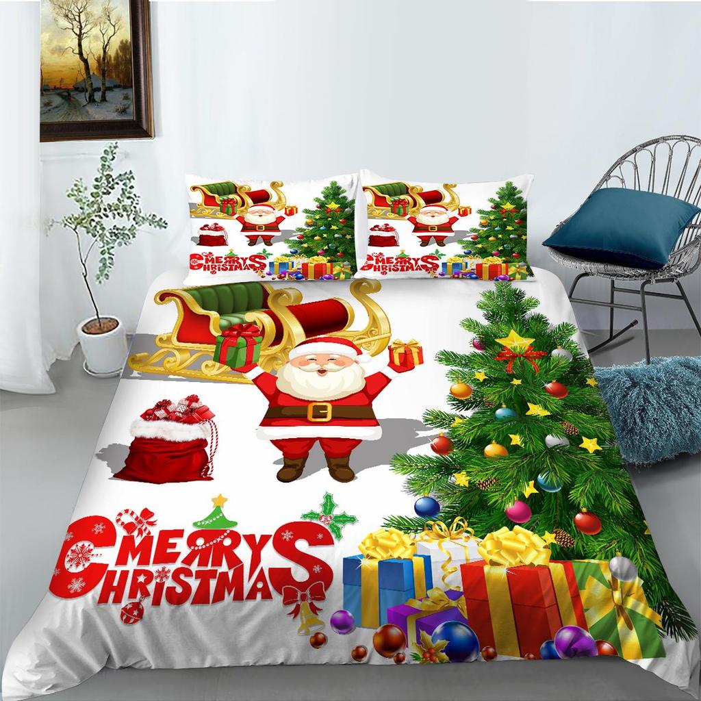 3D Christmas Bedding Holiday Decoration Quilt Cover Pillowcase 2 or 3 Double Bed Single Bed Full Size Soft Washable Zipper Home Decoration