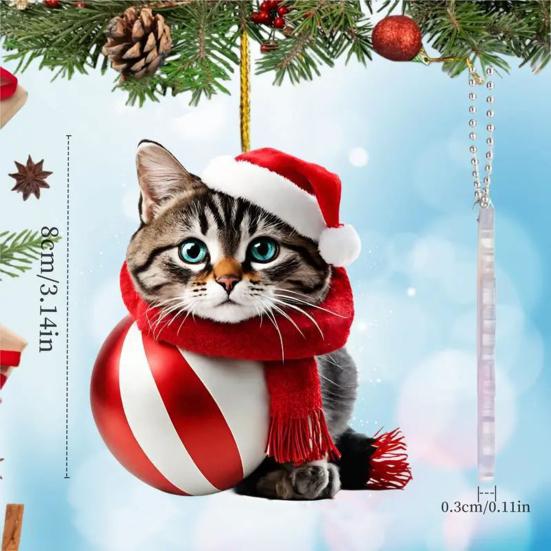 Качающийся кот, подвесное зеркало для автомобиля, украшение в рождественской шапке, подвесное украшение для автомобиля, акриловое универсальное украшение для автомобиля