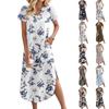 Женские повседневные удобные платья с V-образным вырезом, свободным подолом с разрезом, короткими рукавами, с цветочным принтом, длинные