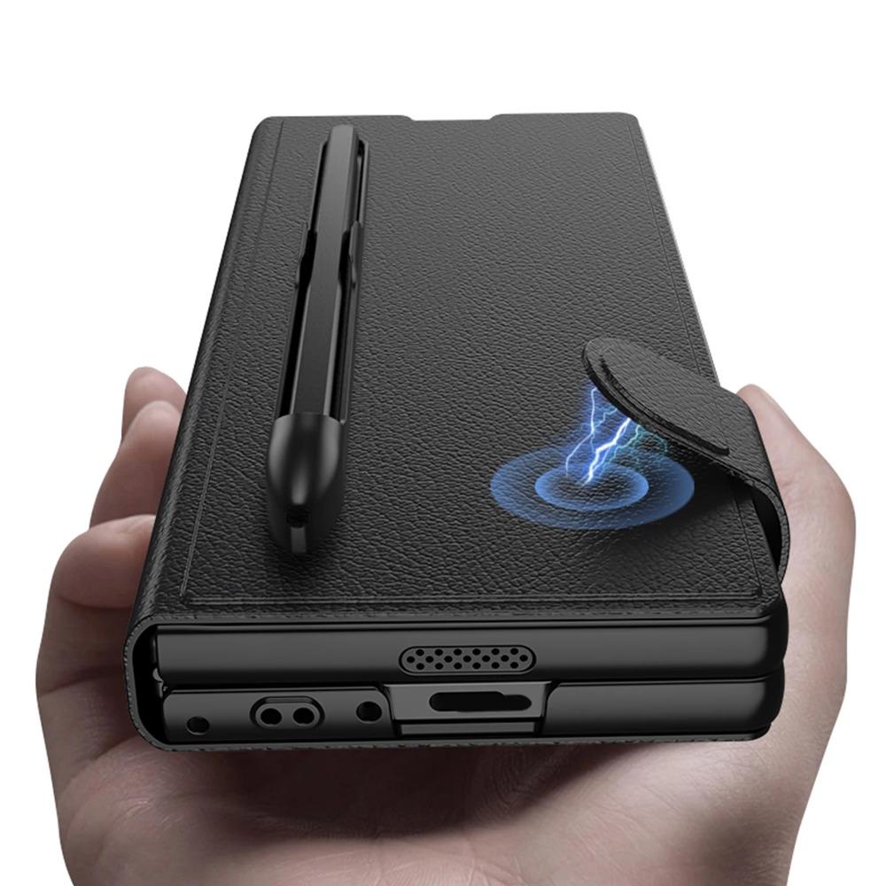 Роскошный чехол из искусственной кожи для телефона Samsung Galaxy Z Fold 6 с функцией защиты экрана и сенсорным пером