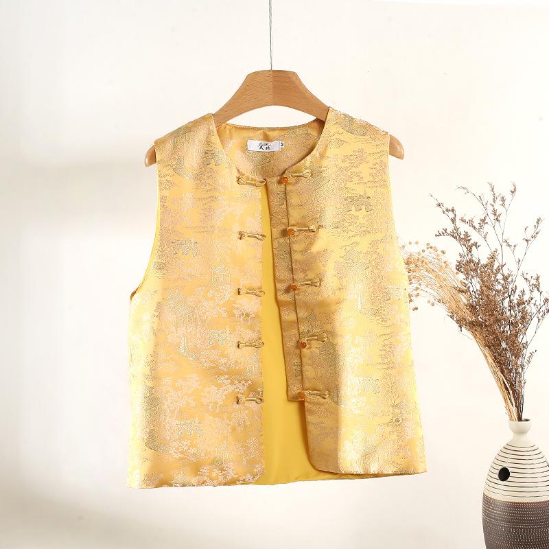 Жилет ранней весной, высококачественный жаккардовый топ-жилет с дисковой застежкой, женский топ