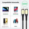 Câble USB-C vers USB-C Charge Rapide 60W pour iPhone 16 Pro Max - BOOLING - Nylon Renforcé Noir 1M