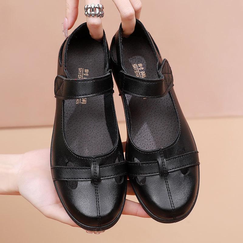 Baotou Hollow Shoes Sandals Women's Summer Flat-soled Medium and Old Leather Shoes Non-slip Soft-soled Elderly Hole Work Shoes