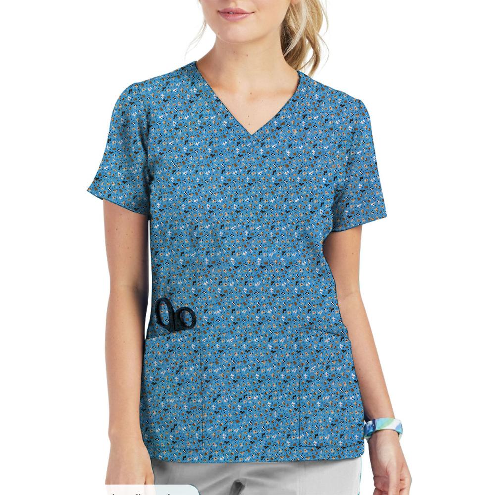 Animal Printed Pet Clinic Vet Work Uniforms Women Nurse Accessories Hospital Doctor Nursing T-Shirt Medical Scrubs Clothes Tops