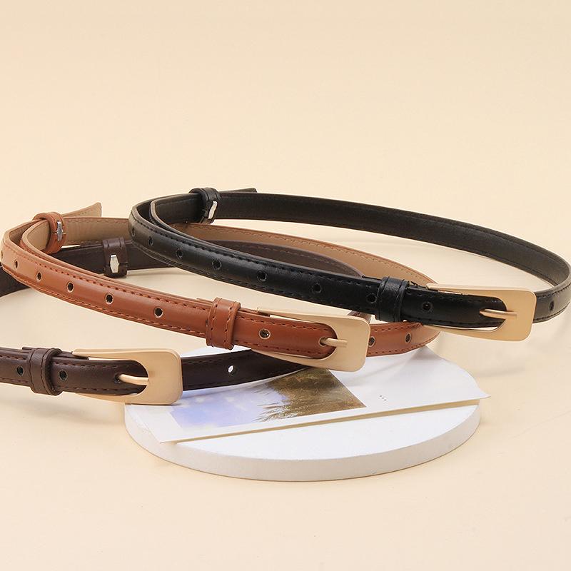 Женский поясной ремень, винтажный, минималистский, тонкий, повседневный, универсальный, с пуговицами, для юбок, джинсов, с украшением на талию, 100% пряжка