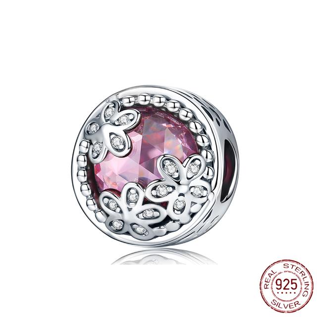 New 925 Sterling Silver Rose Girl Boy Pink Sparkle Spacer Clip Charm Bead Fit Original Fashion Bracelet DIY Jewelry for Women