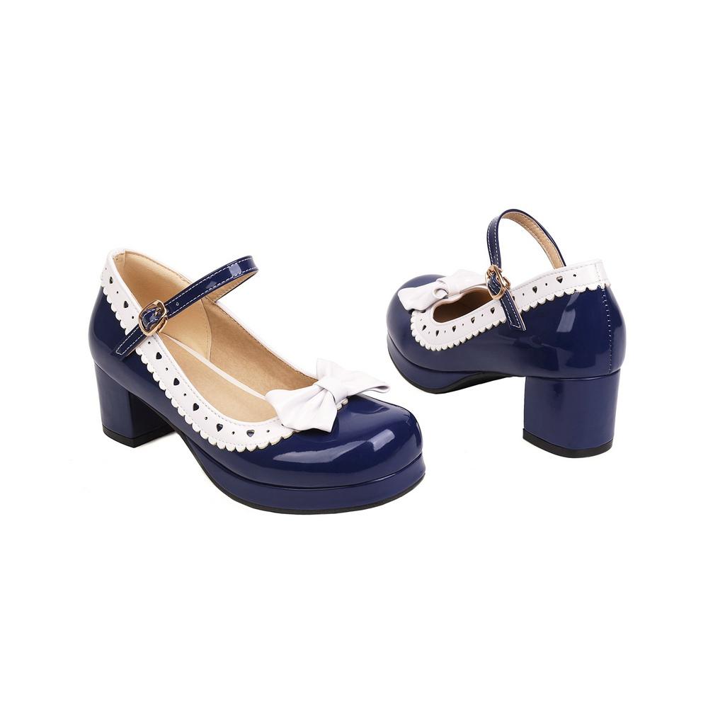 Женские классические туфли в стиле Лолиты на блочном каблуке с милым бантом на ремне и пряжкой в стиле винтаж Мэри Джейн Туфли-лодочки из лакированной кожи на платформе Большие размеры