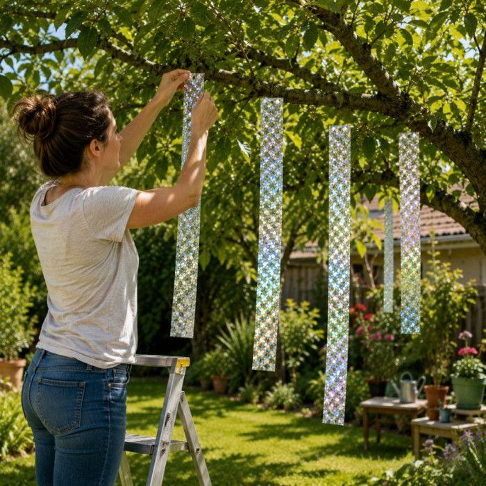 Ruban Holographique Anti Oiseaux 2,4 cm x 50 m Double Face Réfléchissant – Ruban Effet Flash pour Jardin, Balcon
