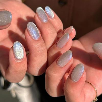 Простой дизайн ногтей Aurora Cat's Eye Explosive Nail Solid Color Film Press on Nails