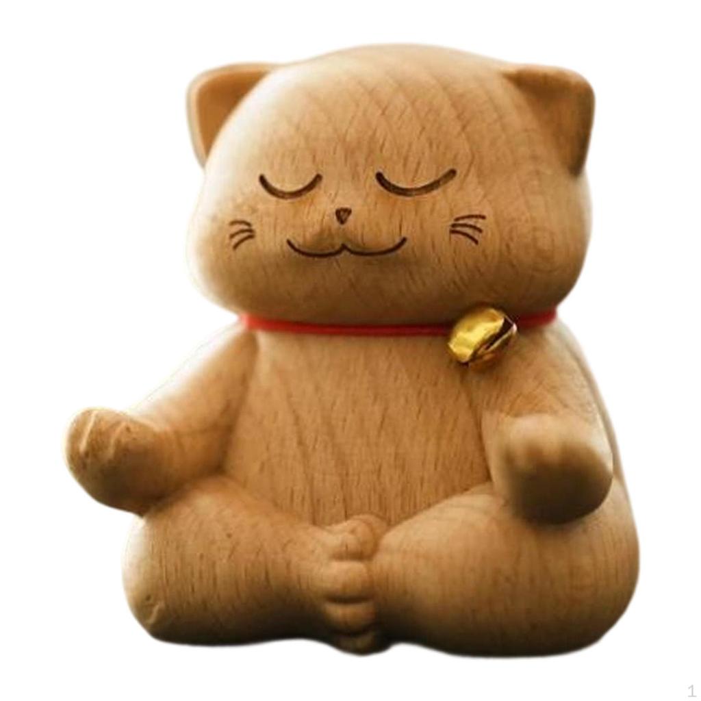 Резная деревянная статуэтка кошки Фигурка животного Настольное резное украшение Миниатюрная фигурка котенка для компаний