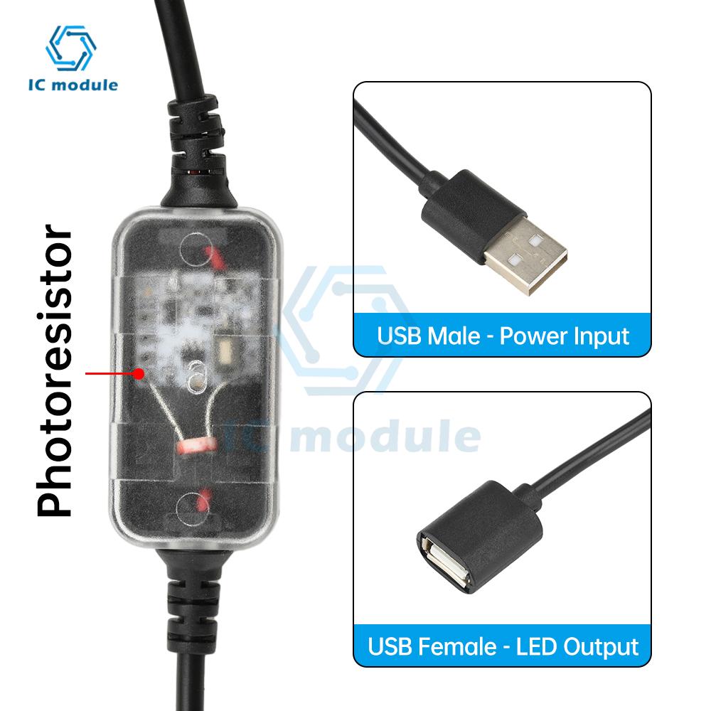 Выключатель с датчиком освещенности Переключатель с датчиком света USB-кабель Автоматическое включение света День/Ночь Кабель с датчиком освещенности для потолочных светильников Светодиодная лента
