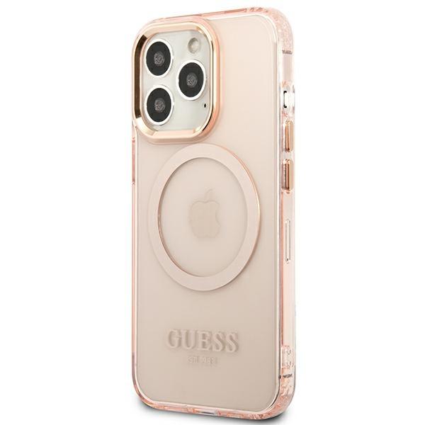Guess Guhmp13Lhtcmp Iphone 13 Pro / 13 6,1 Różowy/Pink Twarde Etui Złota Obwódka Półprzezroczyste Magsafe