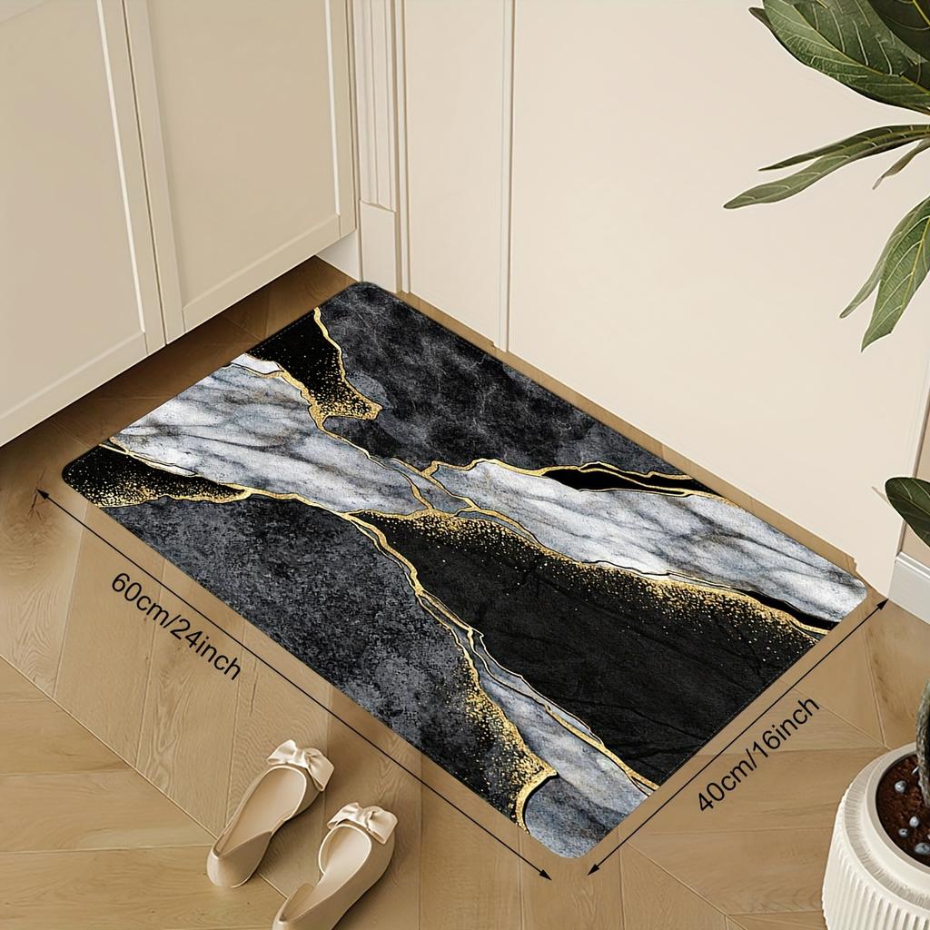 Luxury Black Marble Print Kitchen Mat Soft Thickened Kitchen Floor Mat Waterproof Non-slip Oil-proof Floor Mat Runner Rug