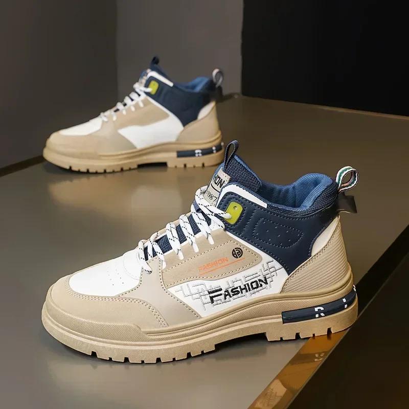 Модные мужские ботинки осень/зима новые уличные спортивные сапоги рыцарские сапоги на толстой подошве мужские высокие хлопковые сапоги на толстой подошве нескользящие теплые зимние сапоги