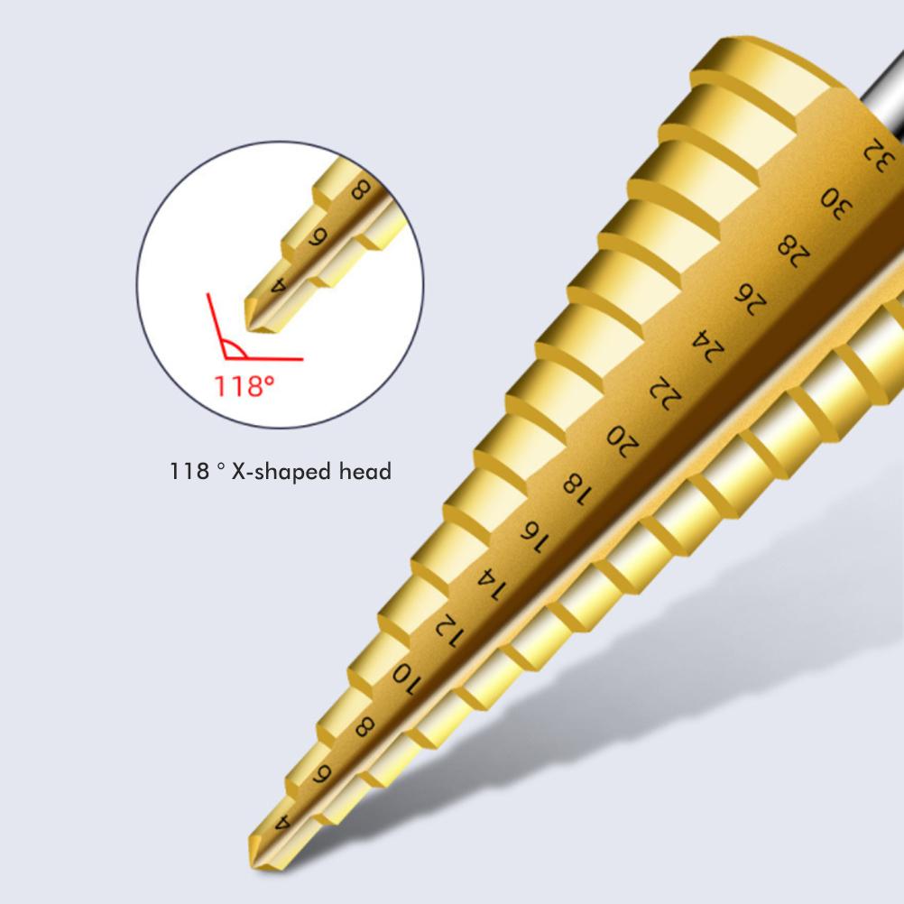6Pcs Titanium Step Drill Bit Set 4241 High Speed Steel Drill Bits Set with Case Multiple Hole Stepped Up Bits