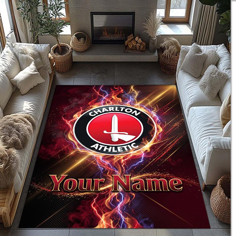 Charlton Athletic Printed Crystal Velvet Rug Non‑Slip Crystal Velvet Carpet For Sofa Bedroom Indoor Home Decoration