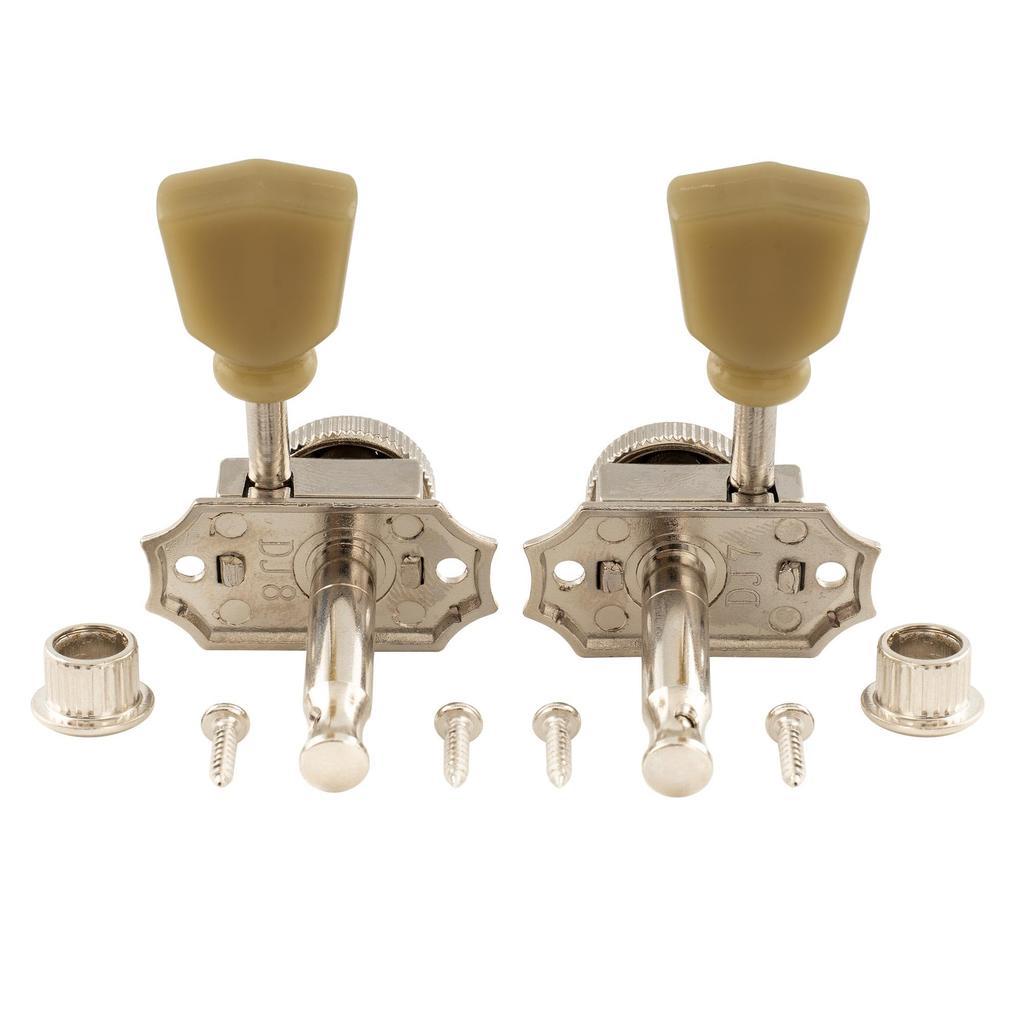Musiclily Pro Vintage 3L+3R Guitar Locking Tuners for LP Les Paul Electric/Acoustic Guitars, Nickel with Green Buttons