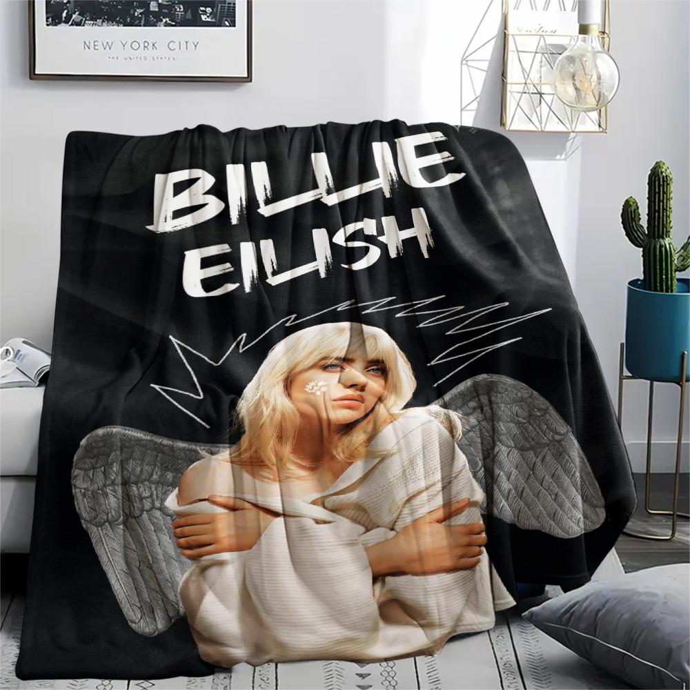 1PC Billie Eilish Print Flannel Blanket, High quality Comfortable for All Seasons, Home Decor, Warmth and Comfort, Perfect for Christmas Gifts
