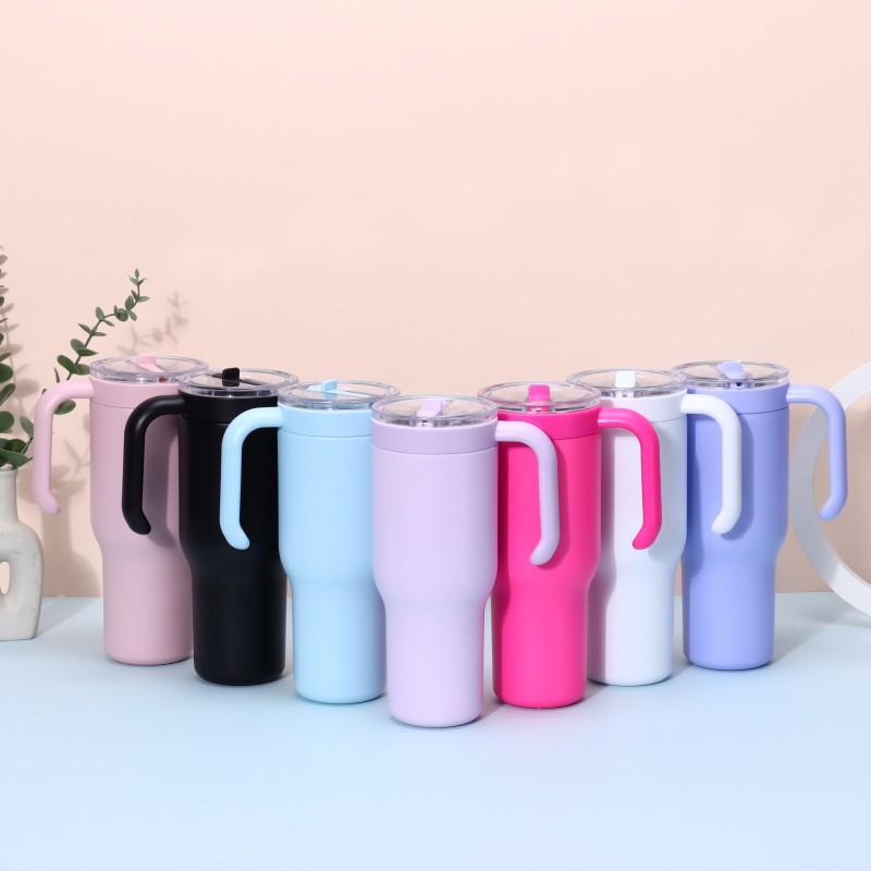 40oz Stainless Steel Travel Mug With Handle Straw Vacuum Insulated Car Cup Office Outdoor Camping