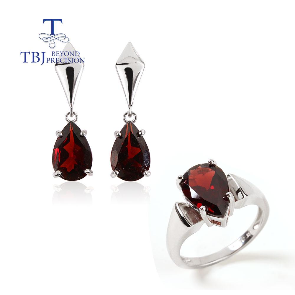 Bolaijewelry 100% натуральный красный гранат, комплект ювелирных изделий, драгоценный камень груша 8*12 мм, кольца, серьги, серебро 925 пробы, изысканные ювелирные изделия