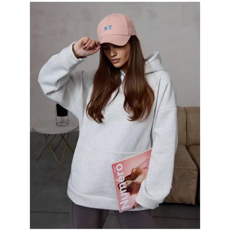 Womens Casual Hooded Sweatshirt Solid Color Loose Fit Long Sleeve Fall Winter Fashion Top